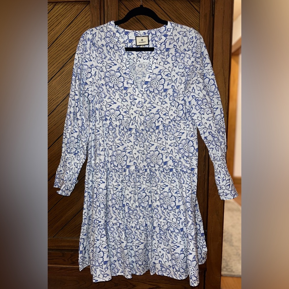 Tuckernuck Indigo Blooms Kenzo Tiered Mini Dress, Size M